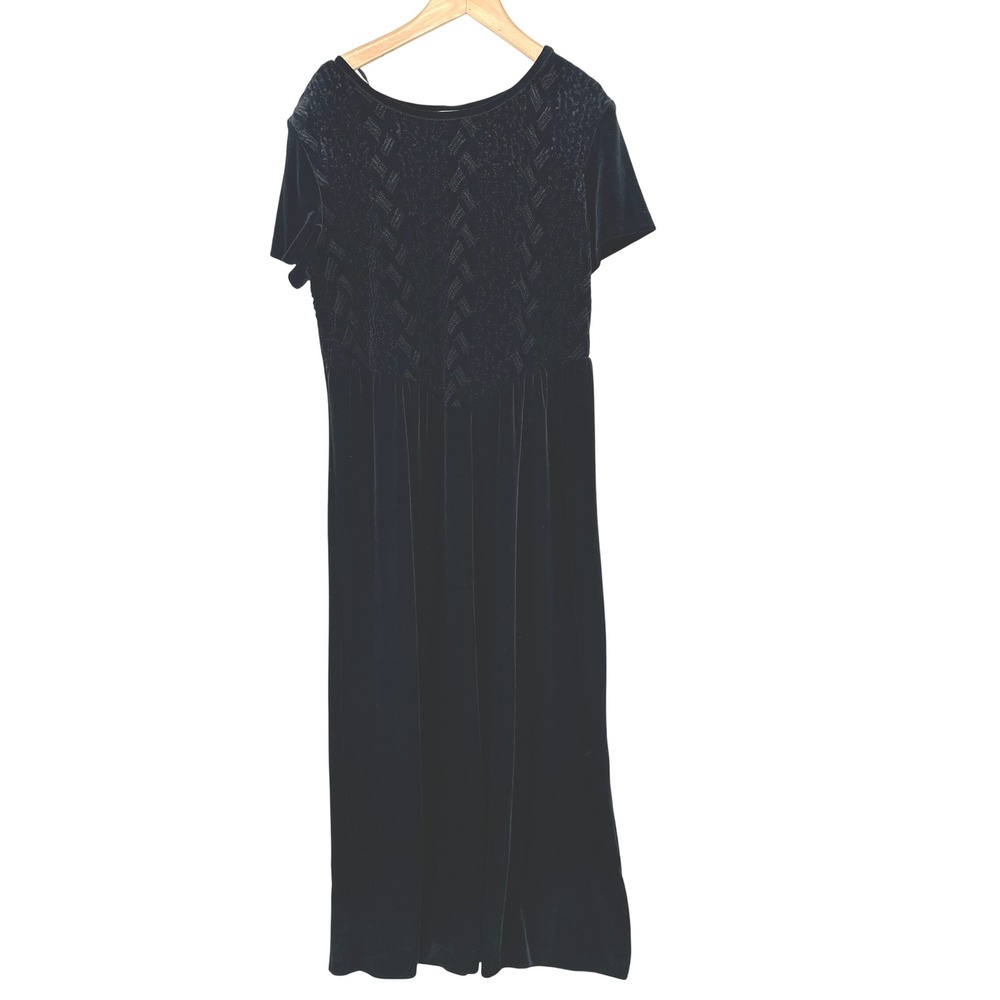 Vtg Coldwater Creek Maxi Dress 14P Black Velvet Embroidered